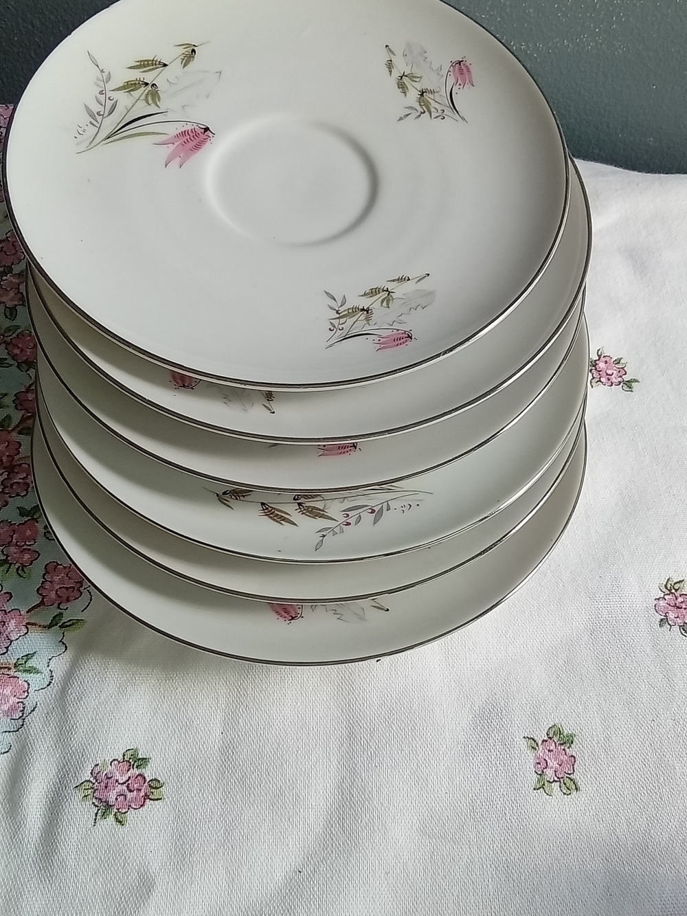 Royal Duchess Bavaria Germany Fine China Saucers Set‎ of 6 Pink Floral Vintage